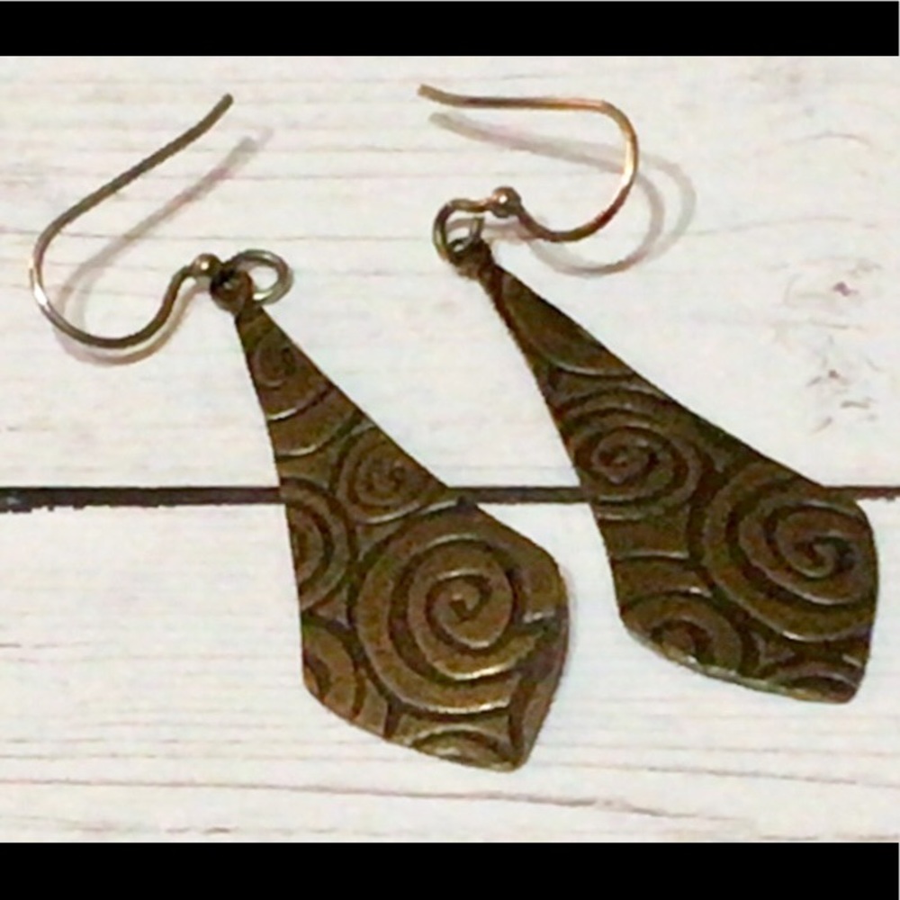 Vintage Stamped 2” Brass Earrings